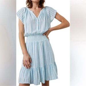 Rails Light Blue and White Striped Smocked Waist Dress